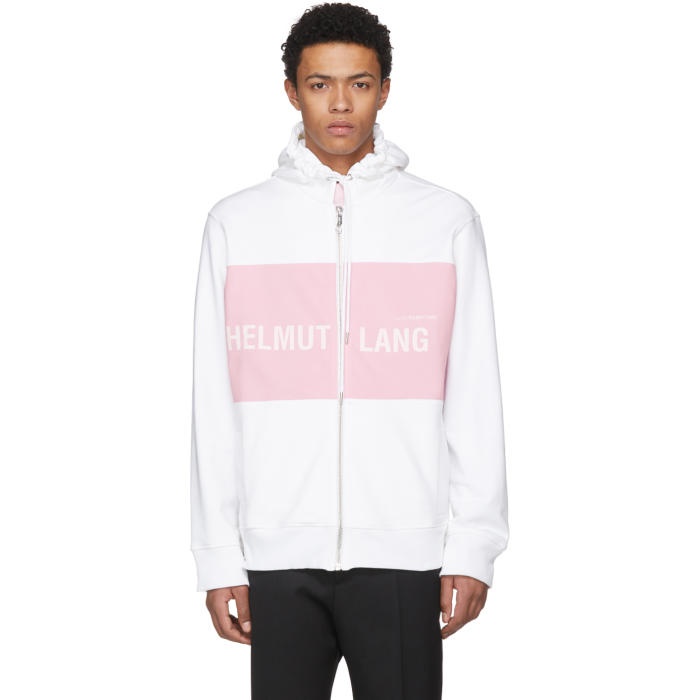 Photo: Helmut Lang White and Pink Shayne Oliver Campaign Print Panel Zip Hoodie