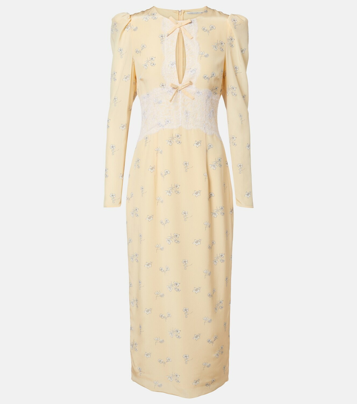Alessandra Rich Lace-trimmed floral silk midi dress