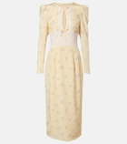 Alessandra Rich Lace-trimmed floral silk midi dress