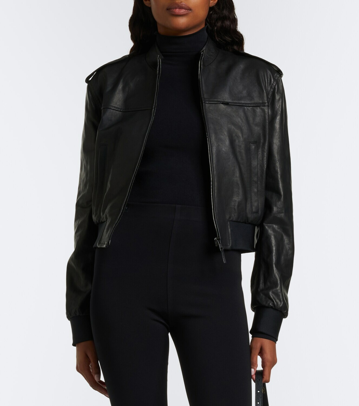 Gucci Cropped leather bomber jacket