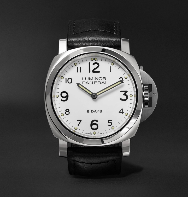 Photo: Panerai - Luminor Base 8 Days Acciaio 44mm Stainless Steel and Leather Watch - White