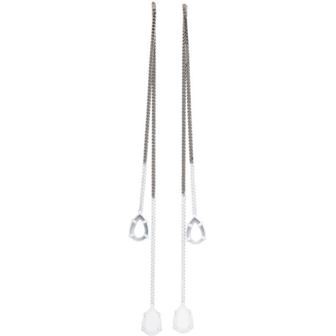 Photo: MM6 Maison Margiela Silver and White Missing Stone Chain Earrings