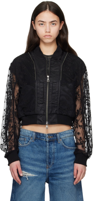 Photo: Andersson Bell Black Layered Logo Lace Short Bomber Jacket