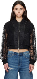 Andersson Bell Black Layered Logo Lace Short Bomber Jacket