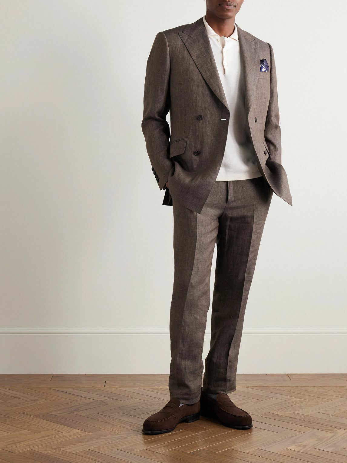 Kingsman - Double-Breasted Linen Suit Jacket - Brown