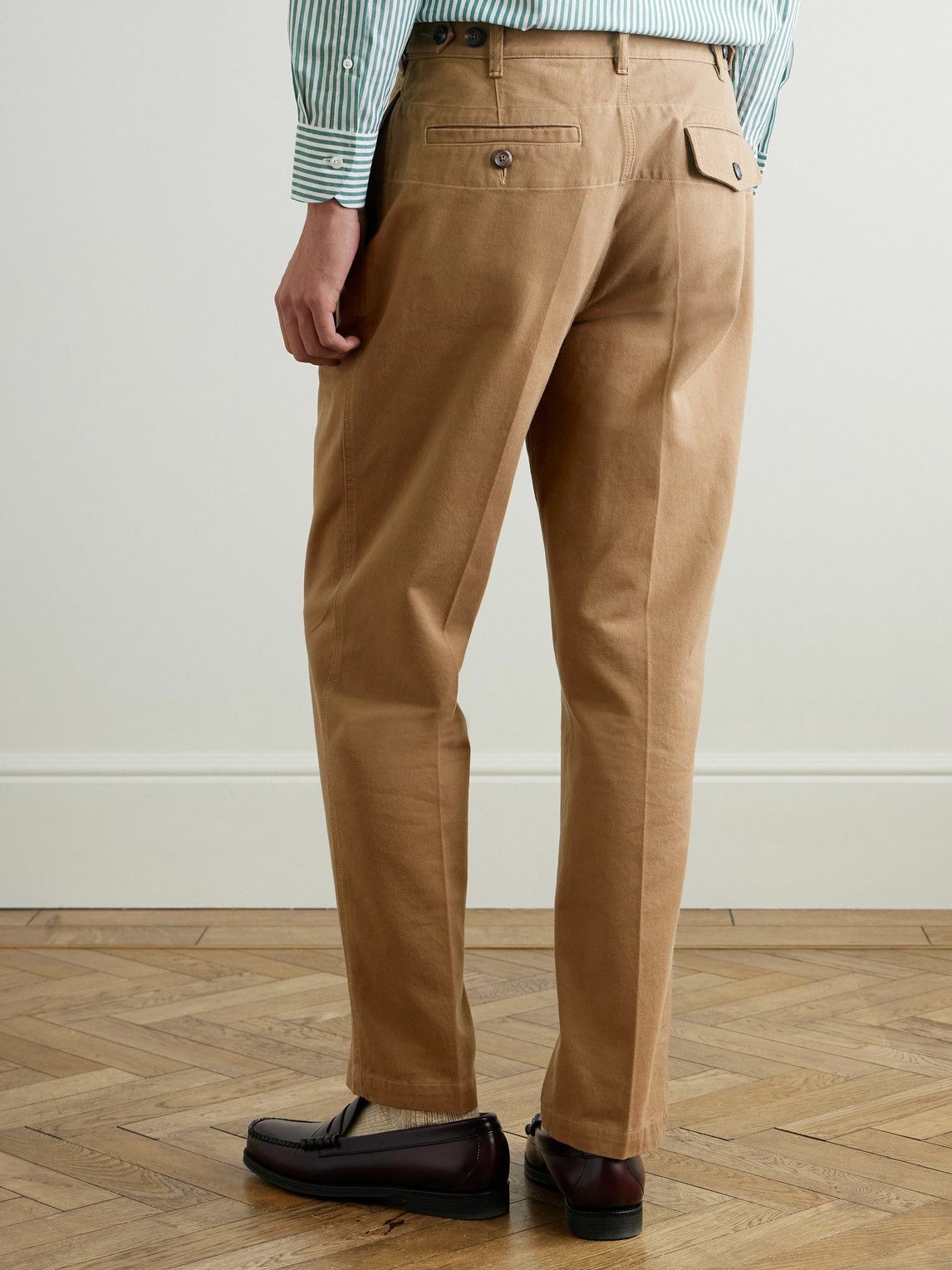 Drake's - HIM Games Tapered Pleated Cotton-Twill Trousers - Brown