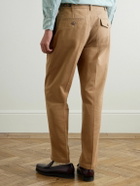 Drake's - HIM Games Tapered Pleated Cotton-Twill Trousers - Brown
