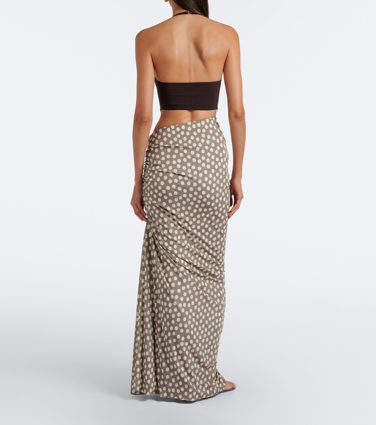 Alaïa Gathered polka-dot jersey maxi skirt