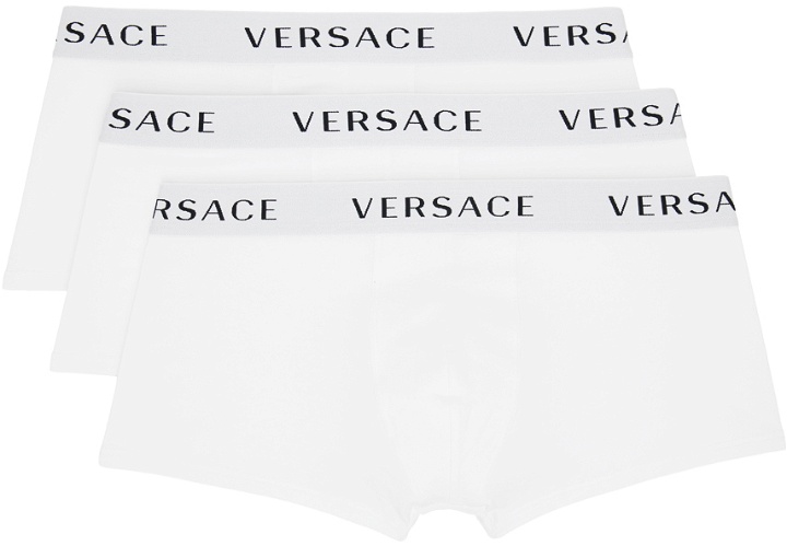 Photo: Versace Underwear Three-Pack White Logo Boxers