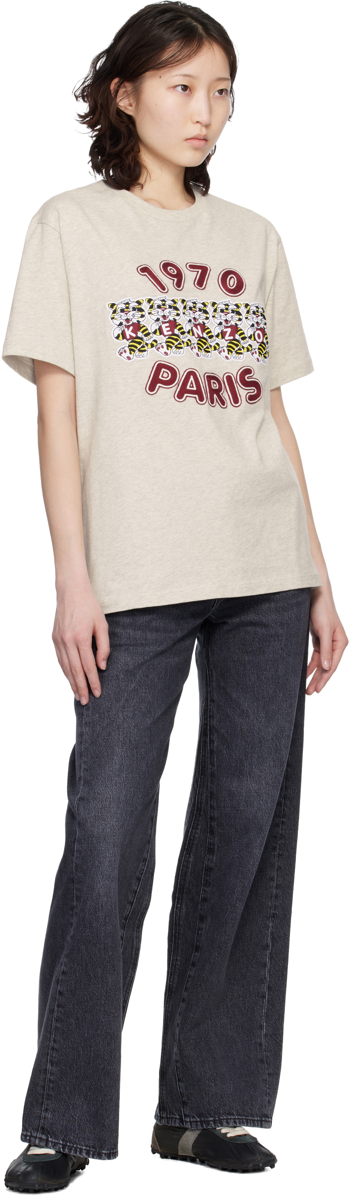 Kenzo Gray Kenzo Paris 'KENZO Wild Tiger' Embroidered Loose T-shirt