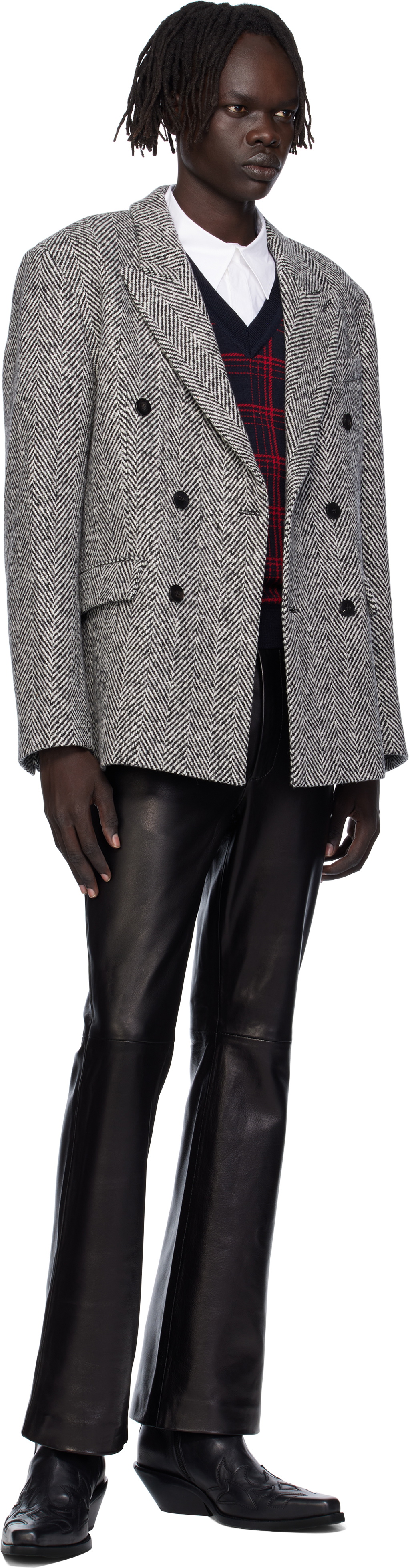 Ernest W. Baker Black & White Six Button Double-Breasted Blazer