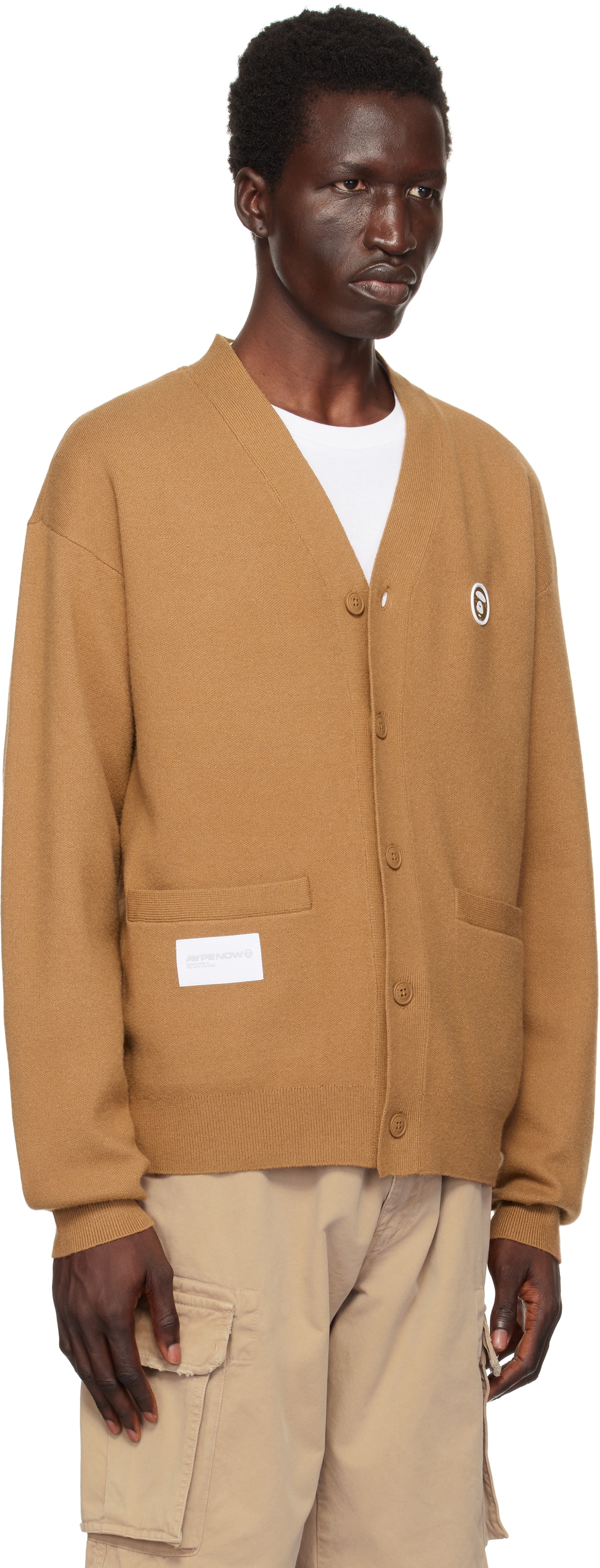 AAPE by A Bathing Ape Brown 'AAPE Now' Knit Cardigan AAPE by A Bathing Ape