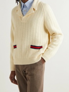 GUCCI - Embroidered Ribbed Wool and Cotton-Blend Sweater - Neutrals