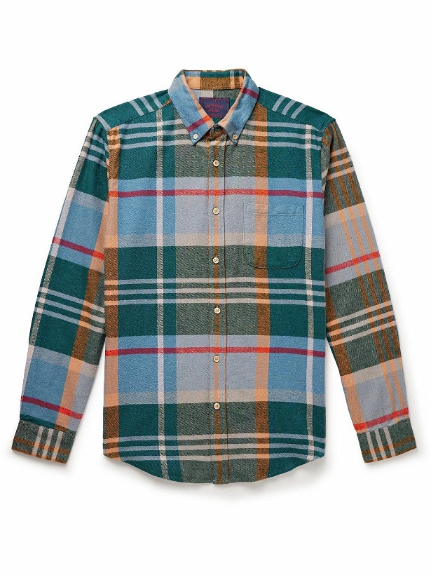 Photo: Portuguese Flannel - Realm Button-Down Collar Checked Cotton-Flannel Shirt - Blue