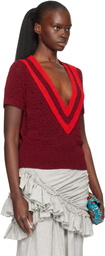 Dries Van Noten Burgundy V-Neck Knit Sweater