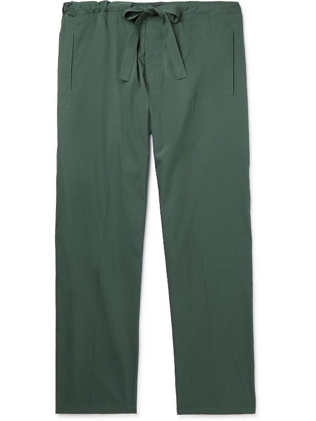 Photo: UMIT BENAN B - Wide-Leg Cotton and Silk-Blend Poplin Drawstring Trousers - Green