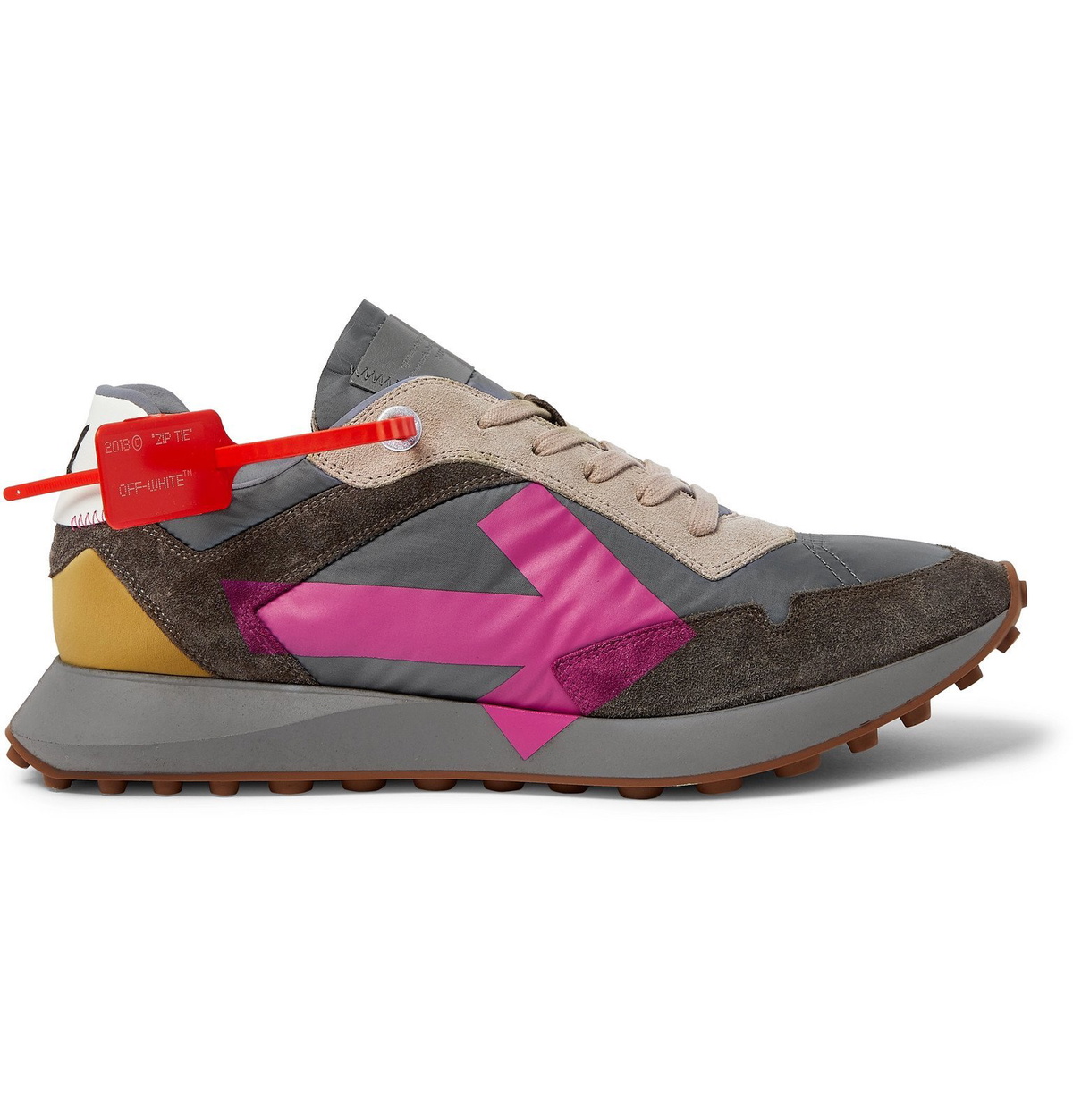 Off-White - Arrow Leather-Trimmed Suede and Shell Sneakers  display picture 2