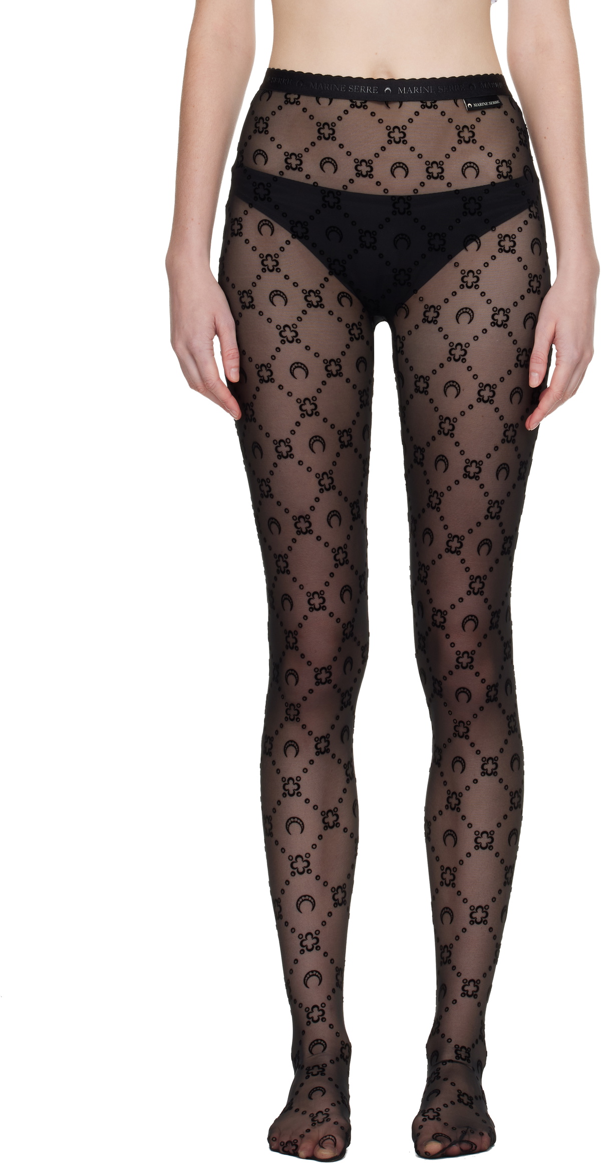 Marine Serre Black Crochet Jacquard Moon Tights Marine Serre