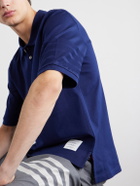 Thom Browne - Striped Logo-Appliqué Cotton-Jersey Polo Shirt - Blue