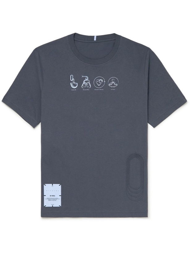 Photo: MCQ - Breathe Logo-Appliquéd Printed Cotton-Jersey T-Shirt - Blue