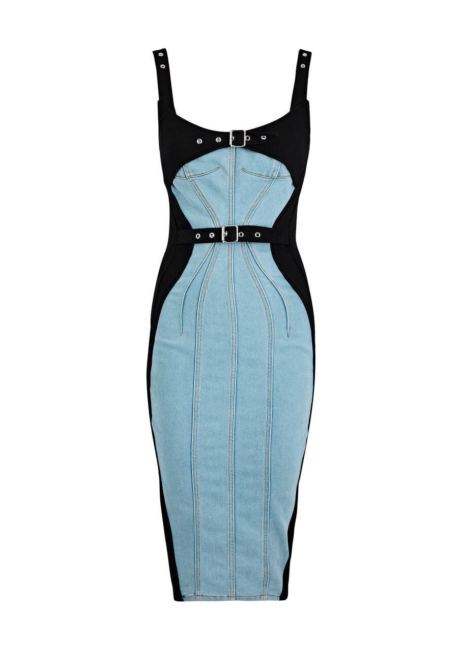 white christmas dresses MUGLER Blue & Black Paneled Denim Minidress – Petite Chérie main image 0