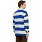 Gucci Blue and Beige Striped Long Sleeve Polo
