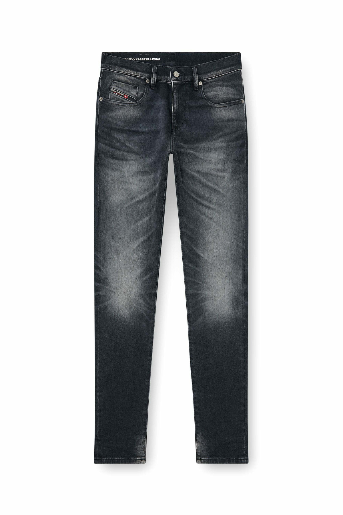 Diesel Slim Jeans Regular Waist 2019 D-Strukt, Black/Dark grey, Zip fly