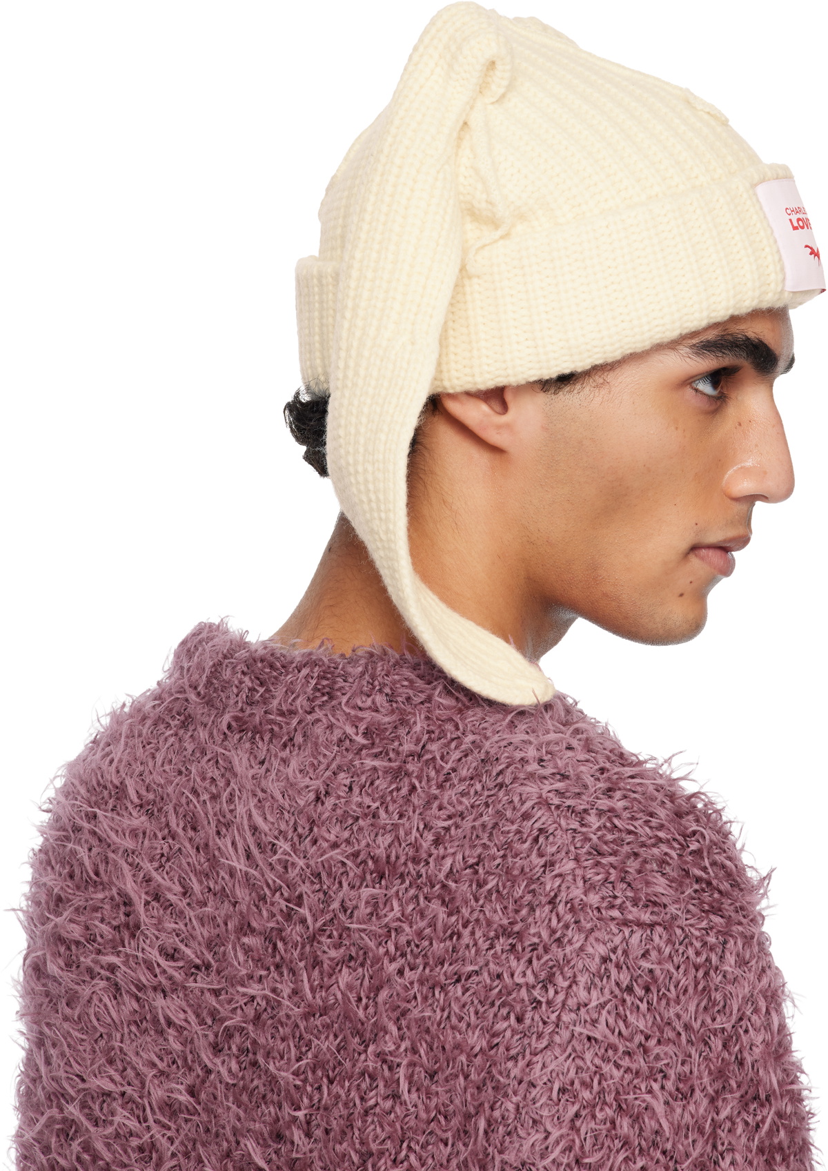 Charles Jeffrey LOVERBOY Off-White Chunky Rabbit Beanie Charles
