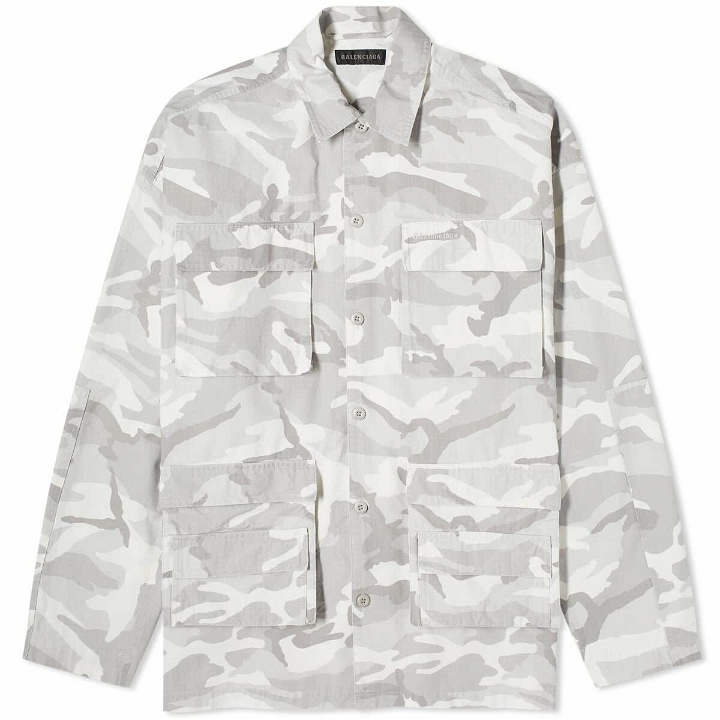 Photo: Balenciaga Men's Camo Cargo Shirt Jacket in Light Grey