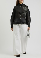 Lovebirds Embroidered Semi-sheer Silk-organza Shirt Black