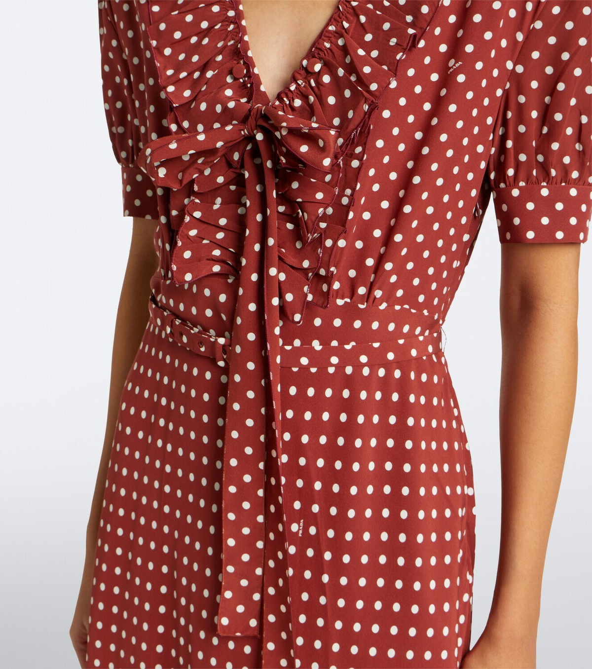 Prada Polka-dot ruffled silk midi dress