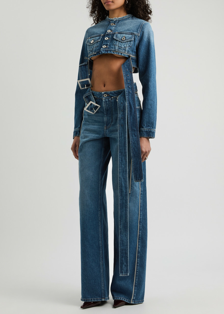 Jean Paul Gaultier Cropped Belted Denim Jacket Blue