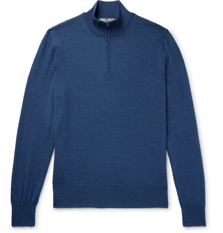 Photo: Canali - Slim-Fit Mélange Merino Wool Half-Zip Sweater - Men - Blue