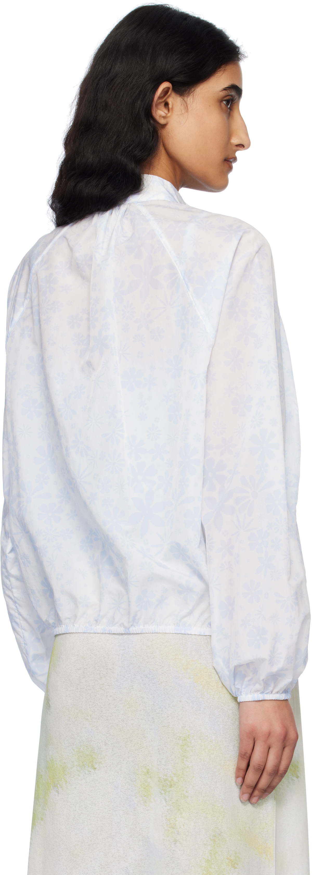 Kijun White & Blue Flower Sheer Windbreaker Jacket