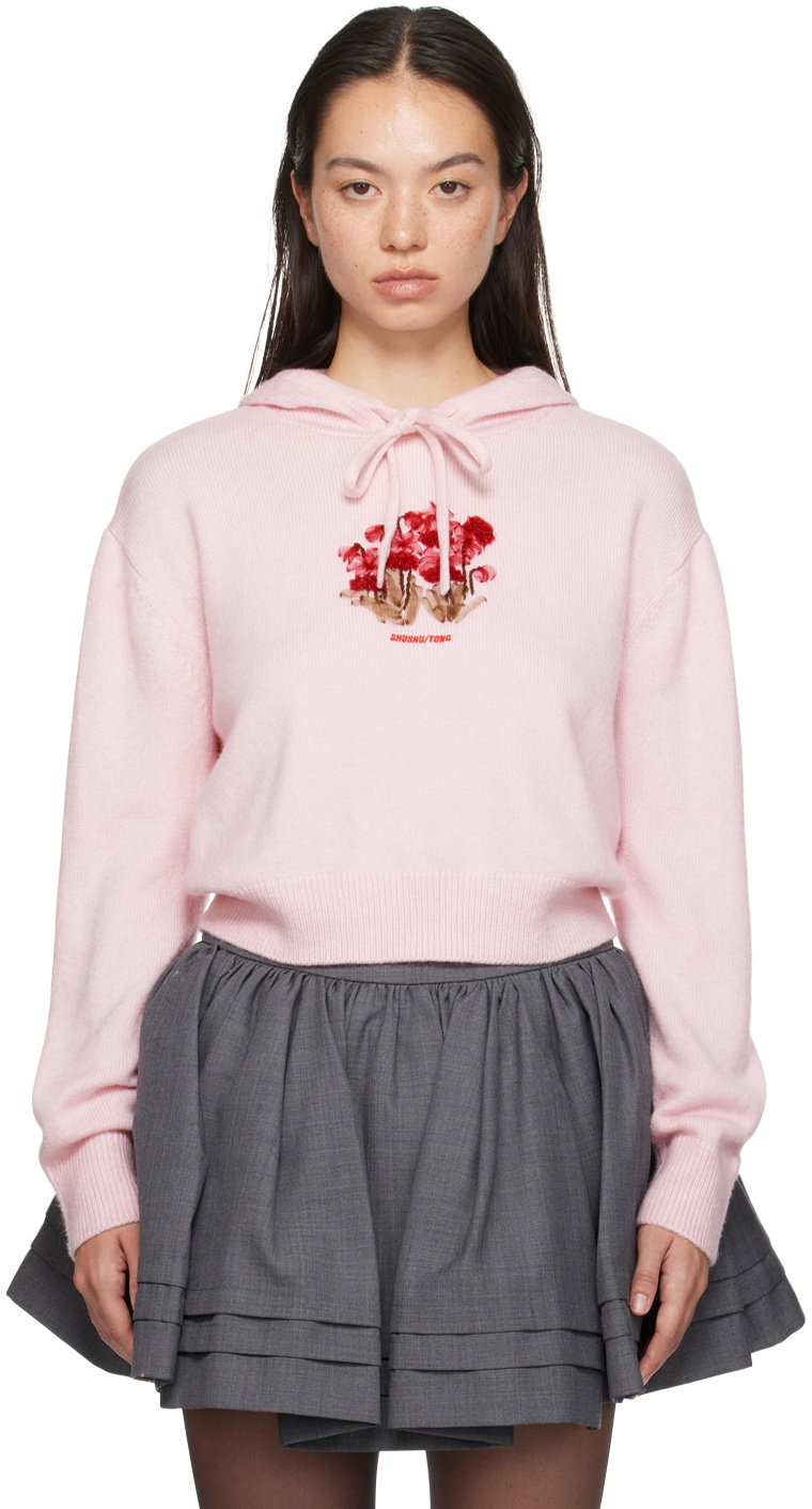 SHUSHU/TONG Pink Floral Appliqué Hoodie Shushu/Tong