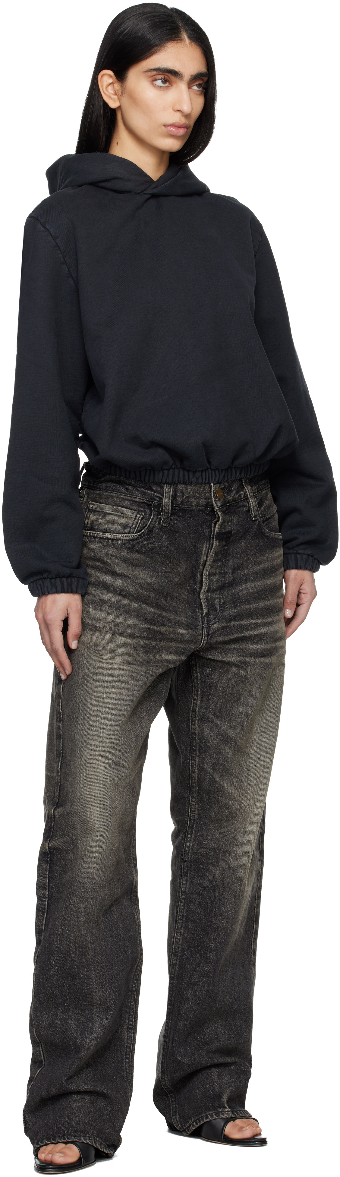 Fear of God Black Sunfaded Classic Half Raglan Fleece Hoodie