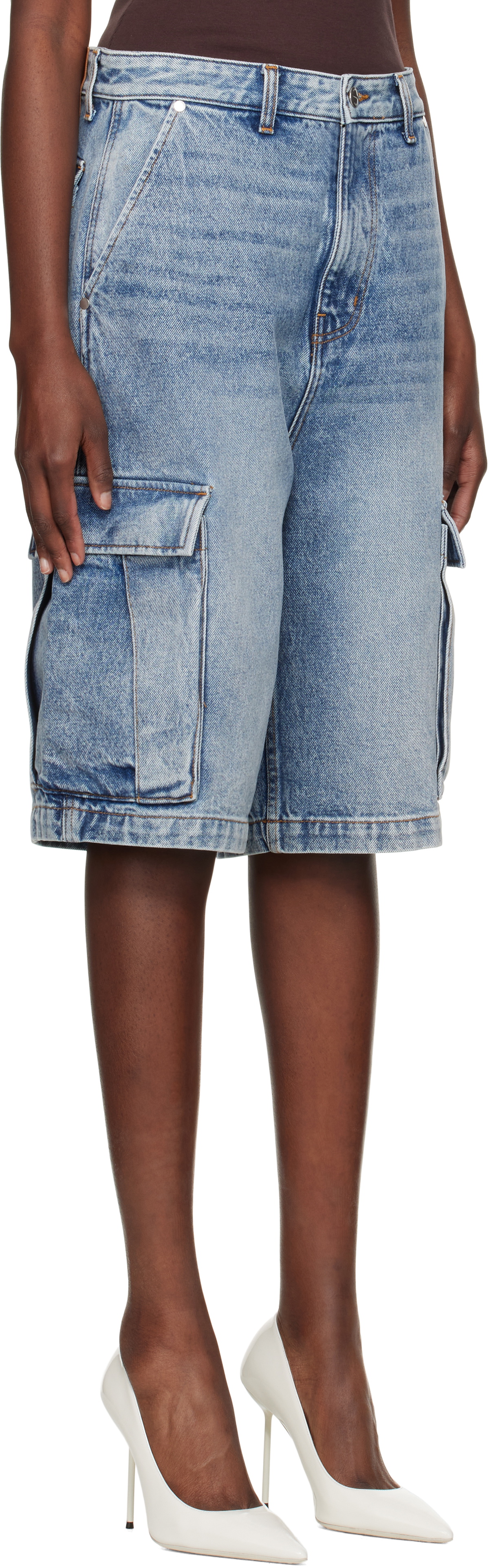 Rhude Blue Baggy Denim Cargo Shorts