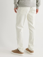 Brunello Cucinelli - Straight-Leg Herringbone Cotton-Blend Trousers - Neutrals