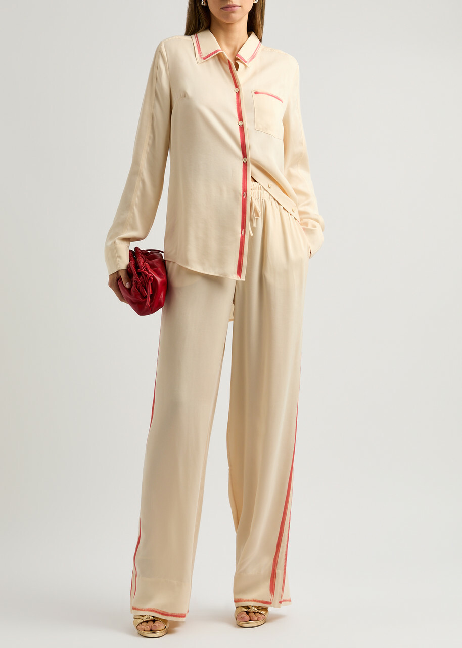 Stine Goya Emi Striped Matte Satin Trousers Off White