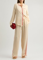 Stine Goya Emi Striped Matte Satin Trousers Off White