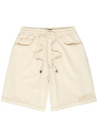 Amiri Logo-embossed Distressed Denim Shorts Ecru