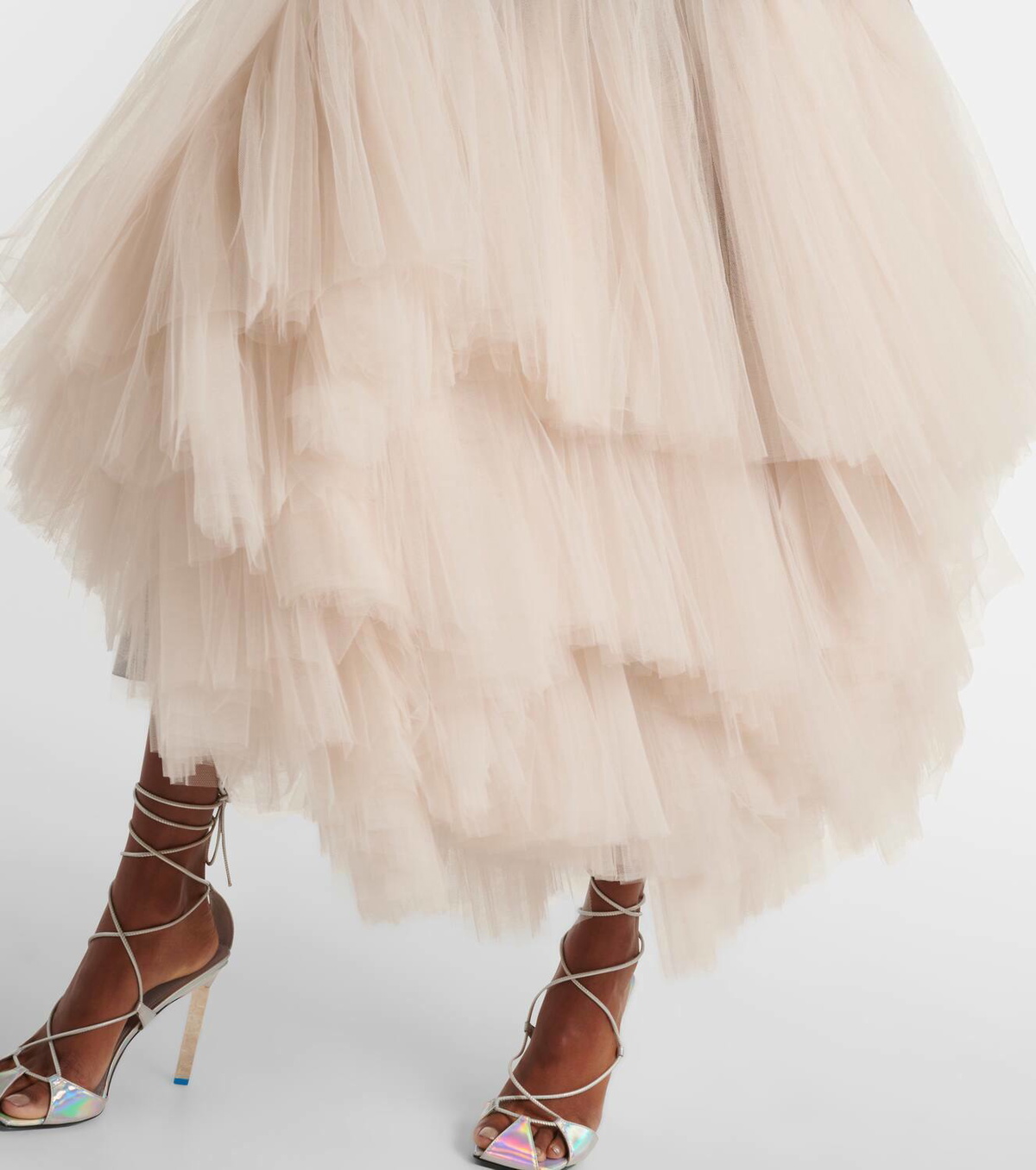 Maticevski Graceful denim and tulle maxi skirt