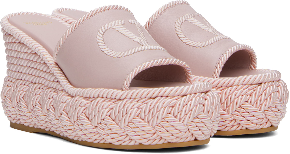 Valentino Garavani Pink VLogo Torchon Wedge Slide Sandals