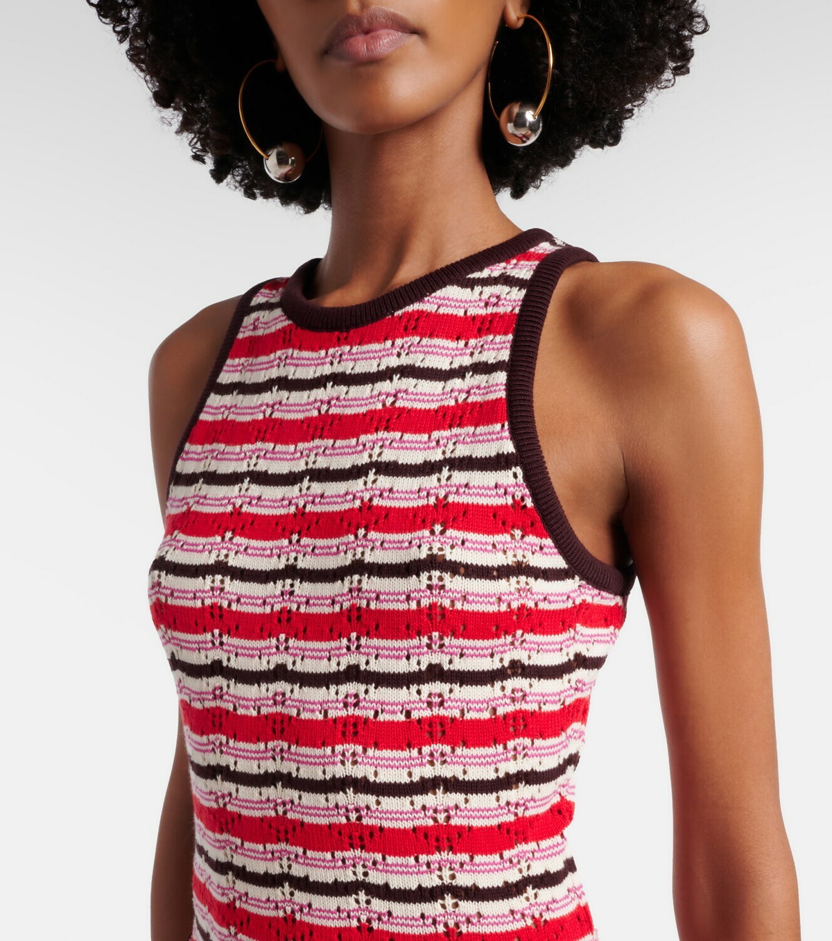 The Attico Striped crochet cotton midi dress