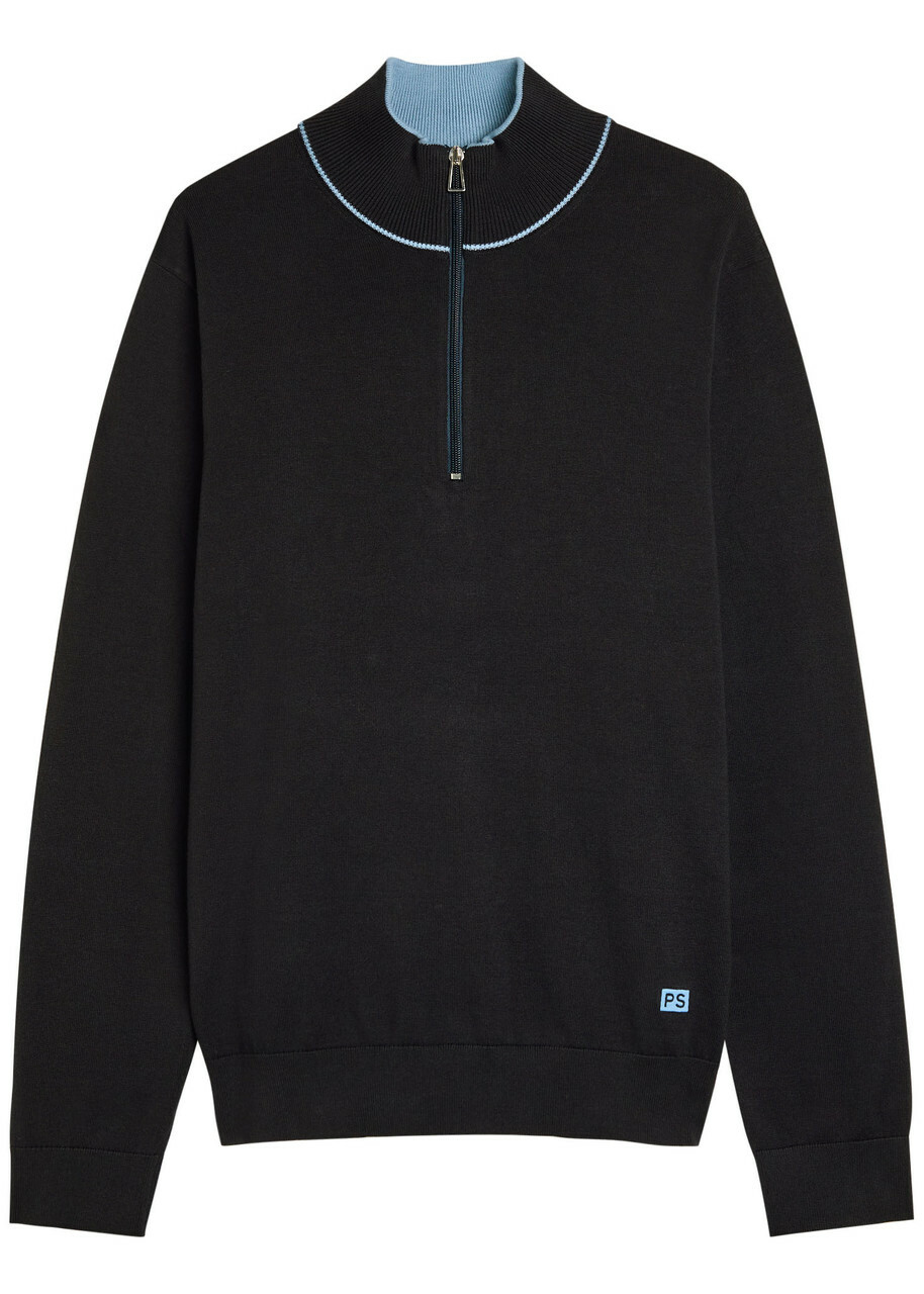 PS Paul Smith Half-zip Fine Cotton-knit Jumper Navy