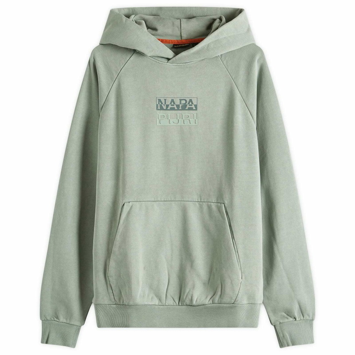 Photo: Napapijri Men's Split Logo Hoodie in Green Mil G1