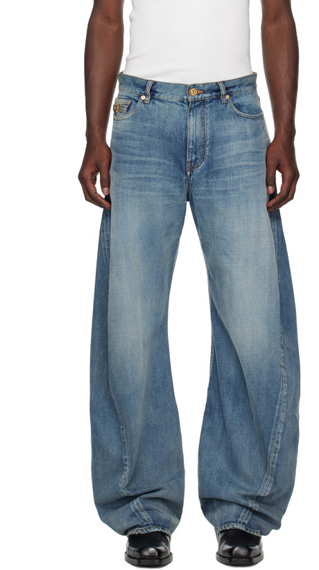 Photo: Versace Blue 'Made in Japan' Baggy Twisted Jeans
