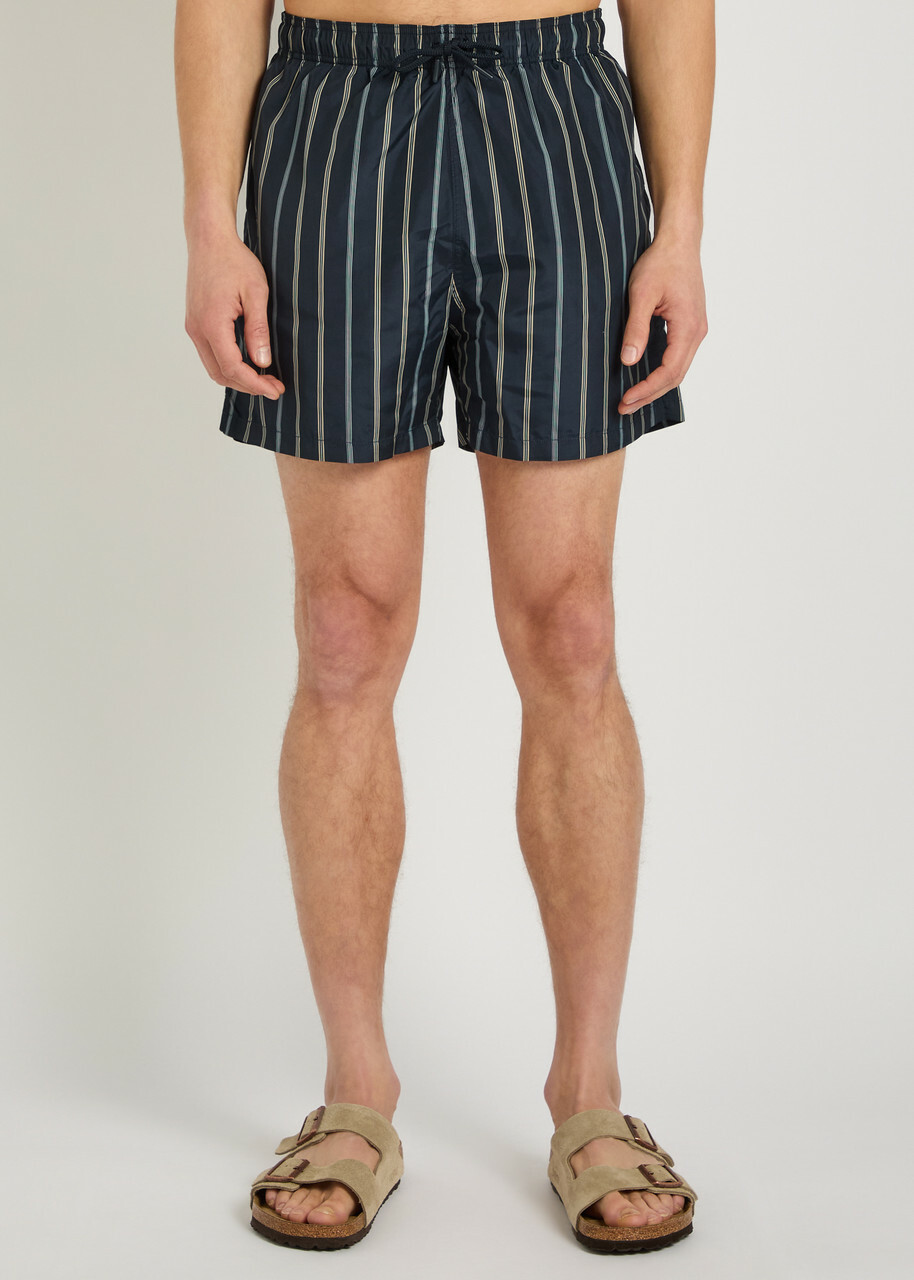 Emporio Armani Logo-embroidered Crinkled Nylon Swim Shorts Navy