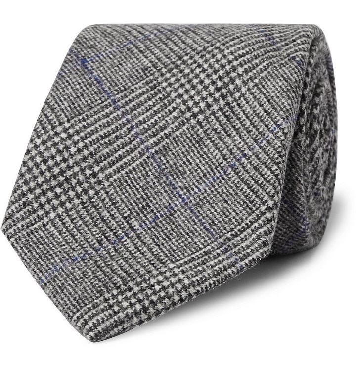 Photo: Kingsman - Drake's 8cm Prince of Wales Checked Wool and Cashmere-Blend Tie - Gray
