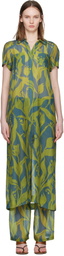 Dries Van Noten Green & Blue Long Shirt Maxi Dress